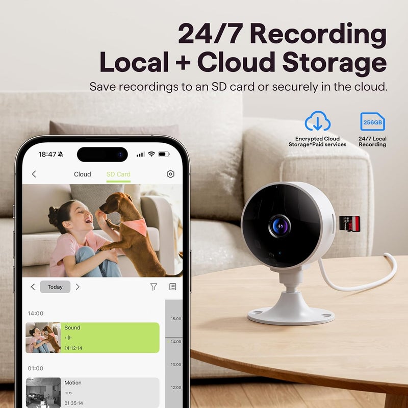 Elelink 2K Wireless Cameras for Home Security Camera, Pet Camera Indoor with Phone App, Night Vision, Motion Alert, 24/7 SD&Cloud Record, Two-Way Audio, Security Camera Indoor Works with Alexa&Google - Image 4